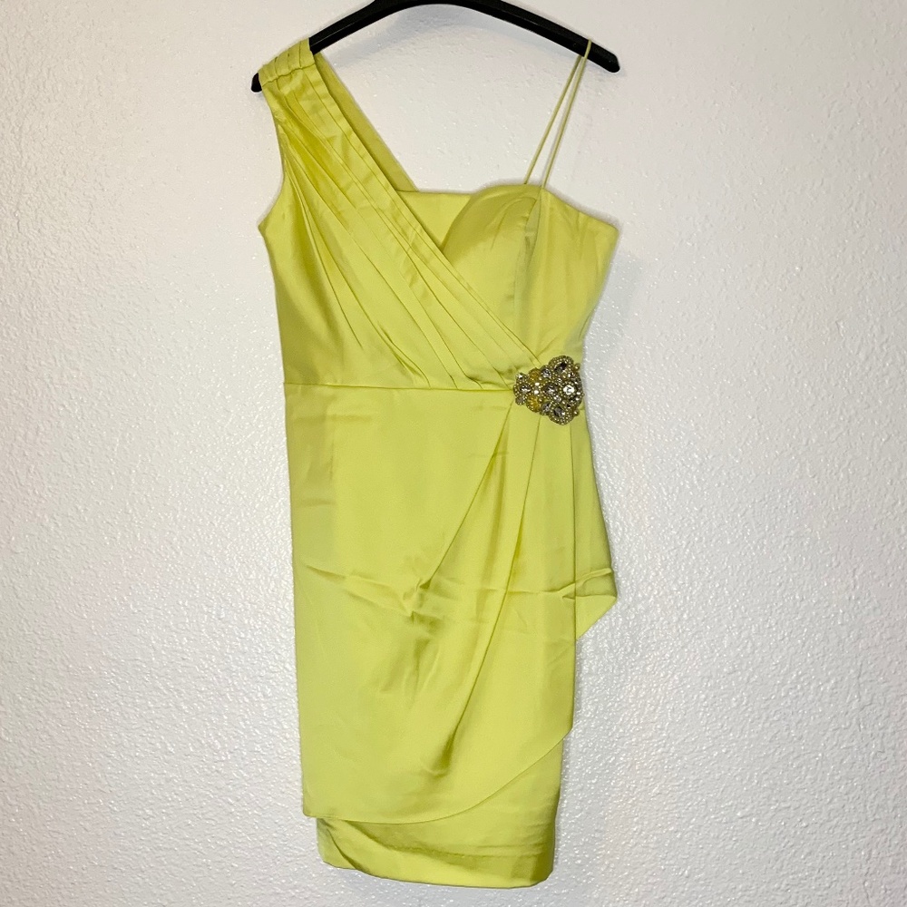 Lime Green One-Shoulder Cocktail Dress | Jewel Accent